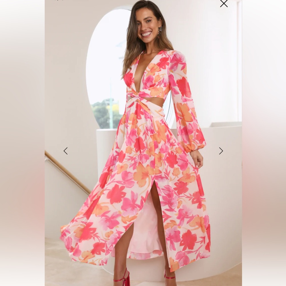 Hello Molly Pink & Orange Floral Cutout Maxi Dress
